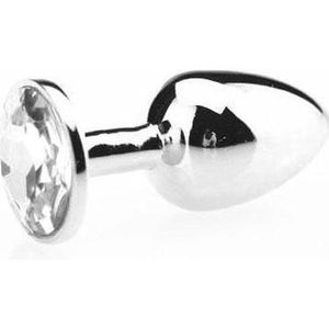 Zilveren Buttplug met Transparante Siersteen - L