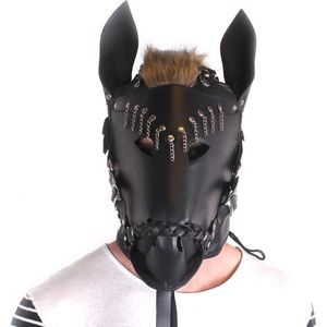 Paardenmasker van leer - zwart