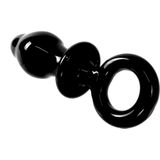 Glazen Buttplug met ring - zwart