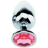 Butt plug aluminium met roze kristal - large