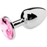 Butt plug aluminium met roze kristal - large