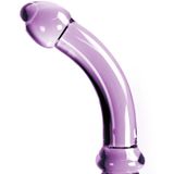 Gebogen glazen dildo met stimulerende ribbels - paars