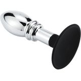 Buttplug aluminium met bal en ribbels en zuignap