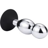 Buttplug aluminium met 2 ballen en zuignap