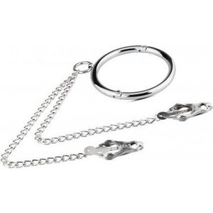 Sinner Gear - Metalen Halsband Met Tepelklemmen - Sterk & duurzaam - Luxe set - Zilver