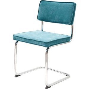 Lisomme Anne Eetkamerstoel Turquoise - Ribstof - Buisframe - Corduroy - Buisstoel