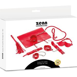 Zenn Toys - 9 Delige PU Leather Bondage Set - Rood