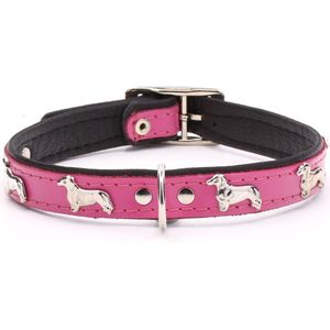 Dog's Companion Leren Halsband - Teckel - Lengte: 45 cm Verstelbaar van 35-41 cm x 20 mm - Roze
