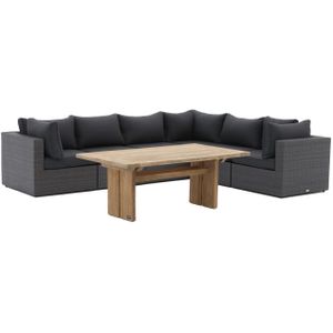 Forza Barolo/ROUGH-L dining loungeset 7-delig , Grijs - Antraciet,Old Teak Greywash ,  Wicker  , 314x242cm