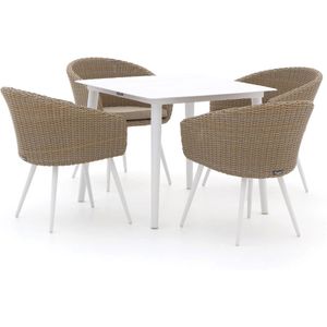 Manifesto Veruno/Sora 90cm dining tuinset 5-delig , Taupe - Naturel - Bruin,Wit - Ecru ,  Wicker  , 90cm