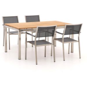 Bernstein Freiburg 160cm dining tuinset 5-delig stapelbaar , Grijs - Antraciet,Natural Teak ,  RVS  , 160cm