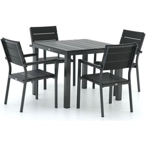 Bellagio Bravo/Fidenza 90cm dining tuinset 5-delig stapelbaar , Grijs - Antraciet ,  Aluminium  , 90cm