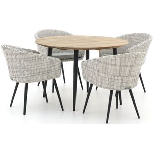 Manifesto Veruno/Falcade Ø115cm dining tuinset 5-delig , Old Teak Greywash,Wit - Ecru ,  Wicker  , 115cm