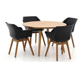 Hartman Sophie Studio Ø120cm dining tuinset 5-delig , Natural Teak,Zwart ,  Kunststof  , 120cm