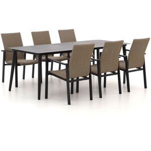 Manifesto Villongo/Sora 220cm dining tuinset 7-delig stapelbaar , Grijs - Antraciet,Taupe - Naturel - Bruin ,  Wicker  , 220cm