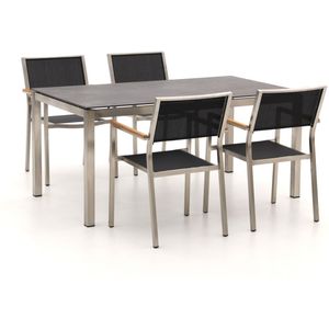 Bernstein Freiburg 160cm dining tuinset 5-delige stapelbaar , Zwart ,  RVS  , 160cm