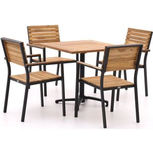 Bellagio Lovero/Canzo 80cm dining tuinset 5-delig stapelbaar , Natural Teak,Zwart ,  hout  , 80cm