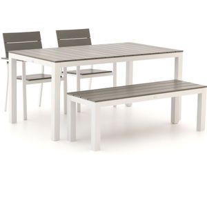 Bellagio Bravo/Fidenza 160cm dining tuinset met bank 4-delig stapelbaar , Grijs - Antraciet,Wit - Ecru ,  Aluminium  , 160cm