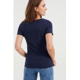 WE Fashion - Shirt - Donkerblauw - Slanke Pasvorm - Kwartmouw