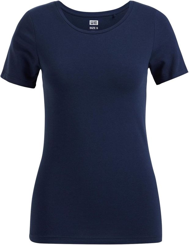 WE Fashion - Shirt - Donkerblauw - Slanke Pasvorm - Kwartmouw