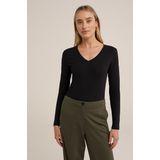 WE Fashion Basic Longsleeve met Biologisch Katoen Zwart