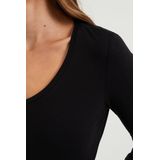 WE Fashion Basic Longsleeve met Biologisch Katoen Zwart