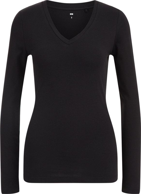 WE Fashion Basic Longsleeve met Biologisch Katoen Zwart
