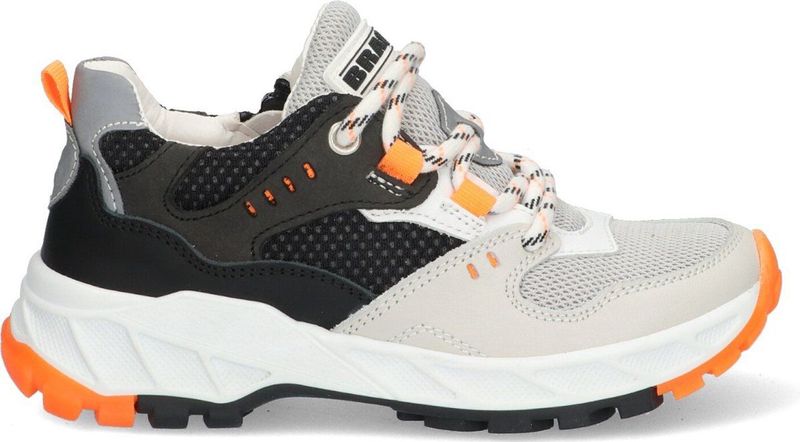 Braqeez 423421-503 Jongens Lage Sneakers - Beige Zwart Oranje Grijs - Leer - Veters