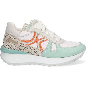 Braqeez 423272-159 Meisjes Lage Sneakers - Groen/Wit/Oranje/Print - Nubuck - Veters