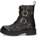 Braqeez 423559-589 Meisjes Biker Boots - Zwart - Leer - Gesp Met Rits