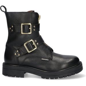Braqeez 423559-589 Meisjes Biker Boots - Zwart - Leer - Gesp Met Rits