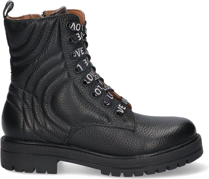 Braqeez 423785-589 Meisjes Veterboots - Zwart Grijs - Leer - Veters