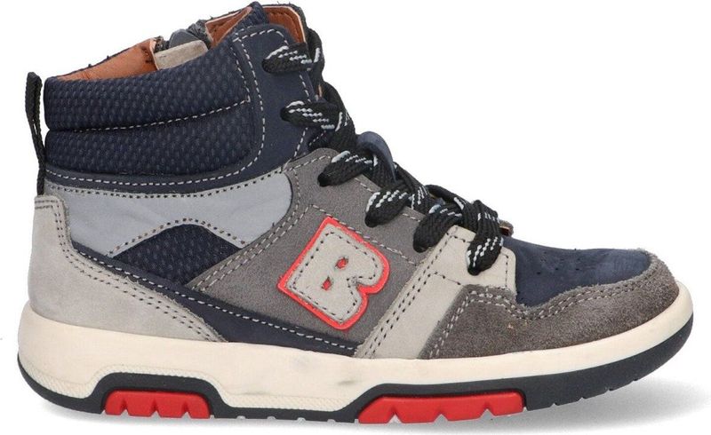 Braqeez 423855-429 Jongens Hoge Sneakers - Blauw Grijs Rood - Nubuck - Veters