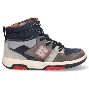 Braqeez 423855-429 Jongens Hoge Sneakers - Blauw Grijs Rood - Nubuck - Veters