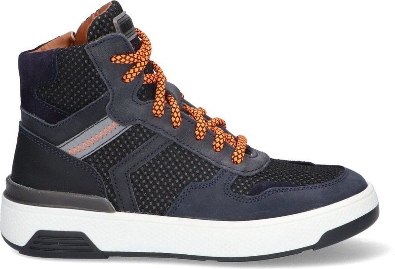 Braqeez 423944-529 Jongens Hoge Sneakers - Blauw Oranje Blauw - Nubuck - Veters