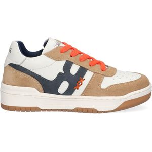 Braqeez 424471-406 Jongens Lage Sneakers - Beige Wit Blauw - Nubuck - Veters