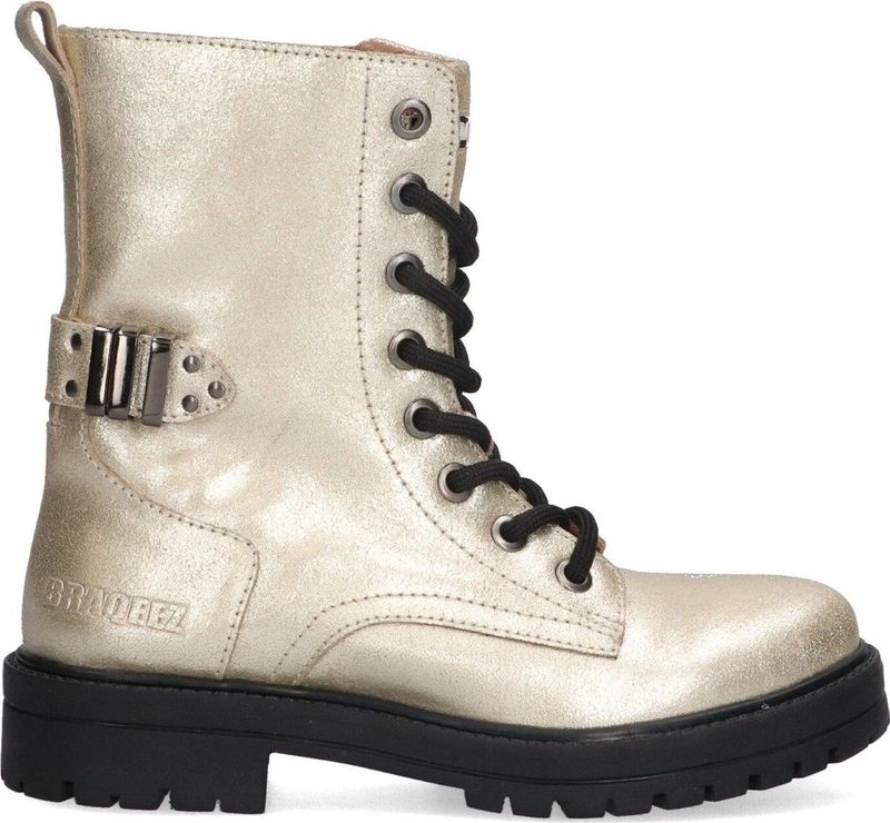 Braqeez - 424761-995 Veterboots - Goud - Suède - Veters - Trendy Metallic Look