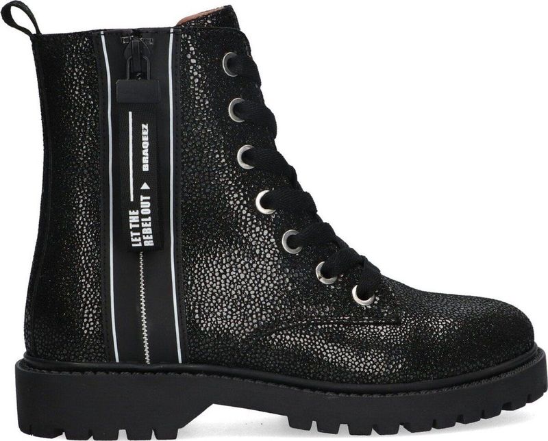 Braqeez - Belle Boot - Biker Boots - Zwart - Leer - Veters