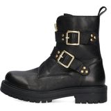 Braqeez 424783-589 Meisjes Biker Boots - Zwart - Leer - Gesp Met Rits