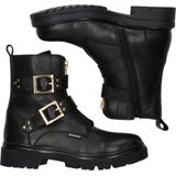 Braqeez 424783-589 Meisjes Biker Boots - Zwart - Leer - Gesp Met Rits