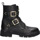 Braqeez 424783-589 Meisjes Biker Boots - Zwart - Leer - Gesp Met Rits