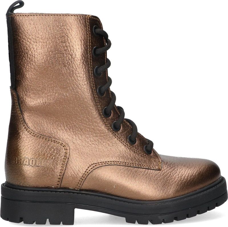 Braqeez - 424762-997 - Veterboots - Bruin - Leer - Veters - Metallic Look