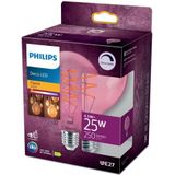 Philips LED-lamp Globe - Extra Warmwit licht - E27 - 25 W - Roze - Dimbaar - Energiezuinig - Filamentlamp