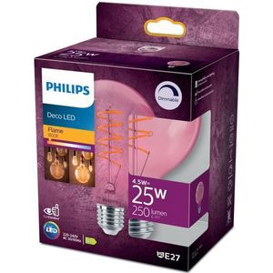 Philips LED-lamp Globe - Extra Warmwit licht - E27 - 25 W - Roze - Dimbaar - Energiezuinig - Filamentlamp
