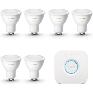 Philips Hue Starterspakket - GU10 - met 6 Spotjes - Warm tot Koelwit Licht - Incl. 1 Hue Bridge - Hue White Ambiance