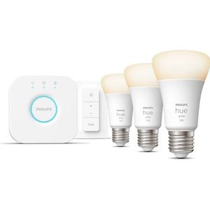 Philips Hue - Starterkit - Warmwit Licht - 3 Lampen - E27 - 1100lm - 1 Dimmer Switch