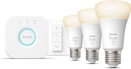 Philips Hue - Starterkit - Warmwit Licht - 3 Lampen - E27 - 1100lm - 1 Dimmer Switch