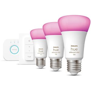 Philips Hue starterkit - wit en gekleurd - 3 lampen - E27 - 1100lm - 1 dimmer switch