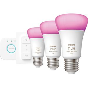 Philips Hue White & Color Starter Pack E27 met 3 lampen, dimmer + Bridge