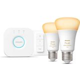 Philips - Hue Starterkit - Warm tot Koelwit Licht - 2 Lampen - E27 - 1100lm - 1 Dimmer Switch